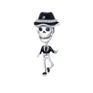 🎆Silver Black Dancing Skelton,  Silver 925, made to work with Pandora Bracelets